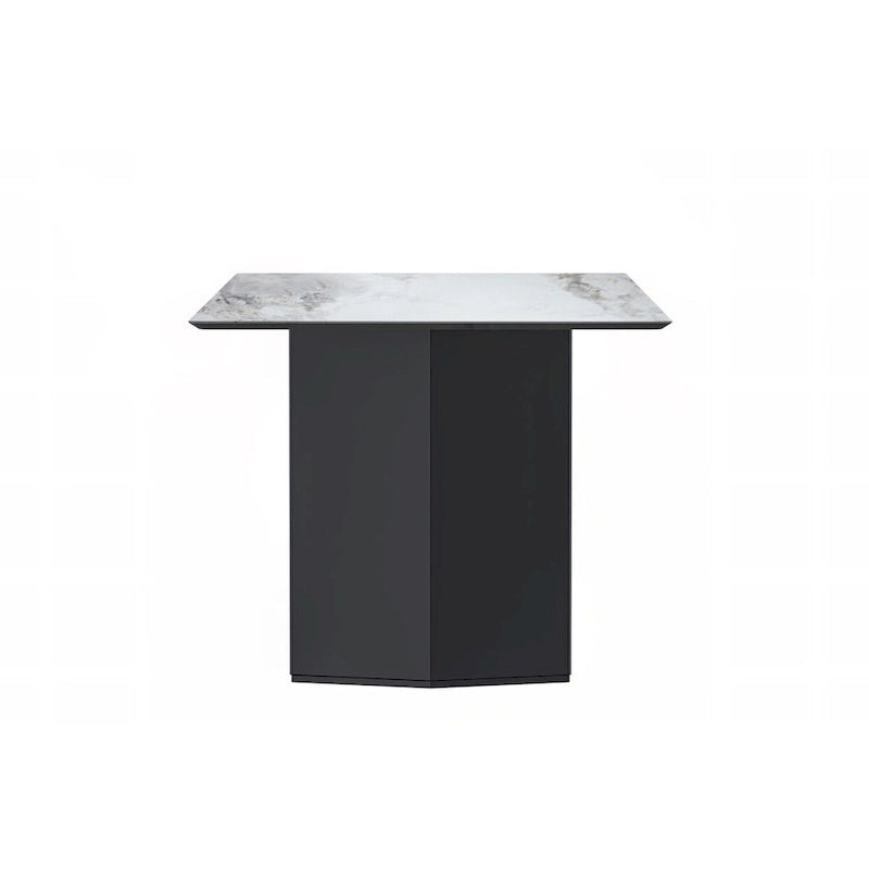 Table à manger rectangulaire Lior avec plateau en verre/pierre frittée et piétement en acier