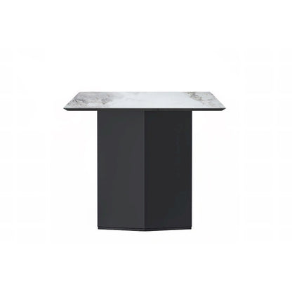Table à manger rectangulaire Lior avec plateau en verre/pierre frittée et piétement en acier
