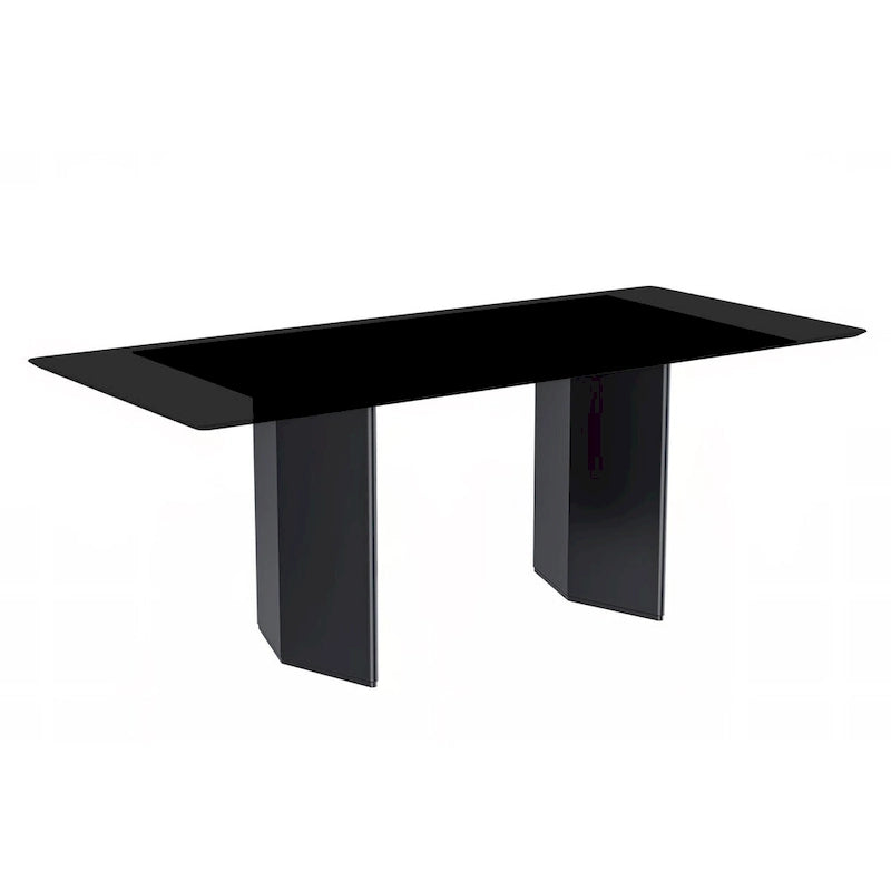 Table à manger rectangulaire Lior avec plateau en verre/pierre frittée et piétement en acier