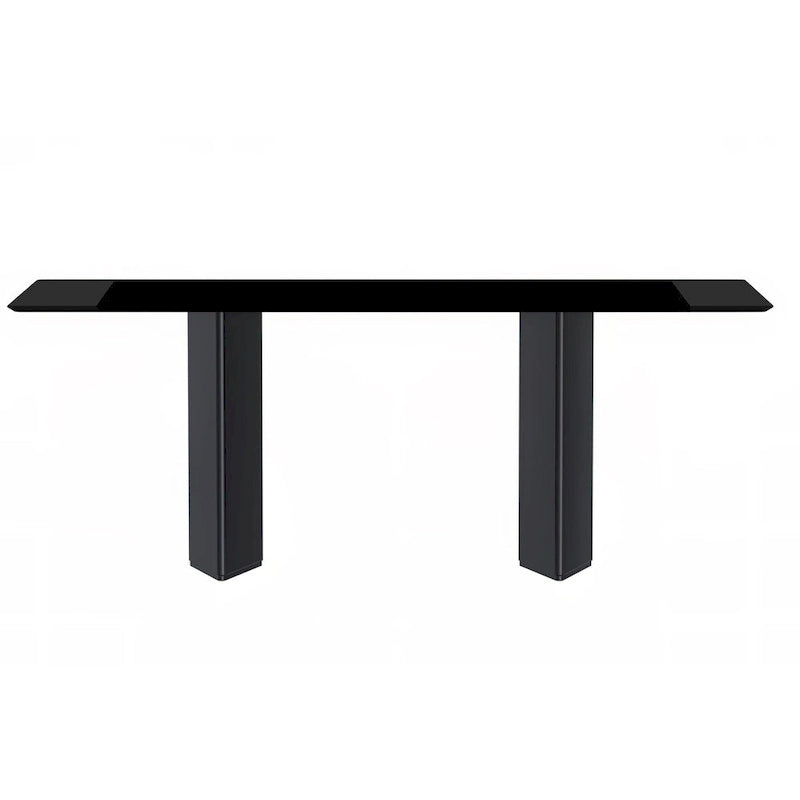 Table à manger rectangulaire Lior avec plateau en verre/pierre frittée et piétement en acier