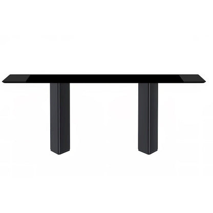 Table à manger rectangulaire Lior avec plateau en verre/pierre frittée et piétement en acier