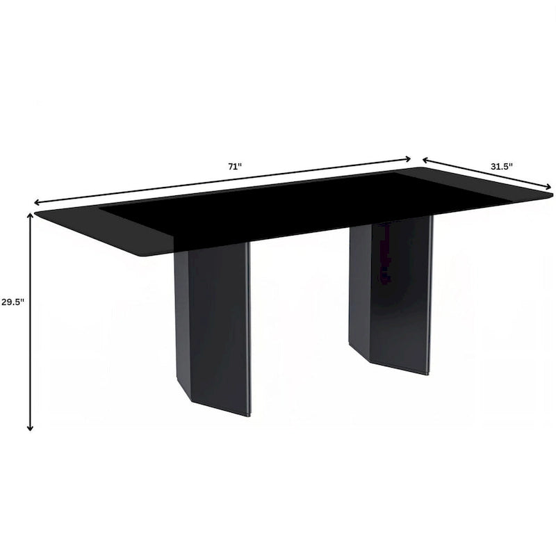 Table à manger rectangulaire Lior avec plateau en verre/pierre frittée et piétement en acier