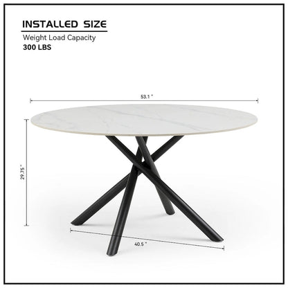 Table à manger ronde Marbre Modern Glam avec pieds croisés en métal