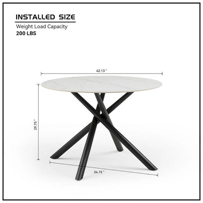 Table à manger ronde Marbre Modern Glam avec pieds croisés en métal