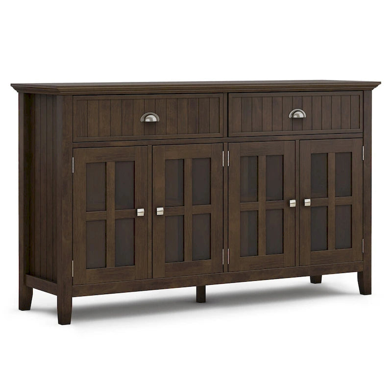 WYNDENHALL Normandy Buffet Grand bahut rectangulaire de style transitionnel en bois massif de 60 pouces de large, couleur brun brunette