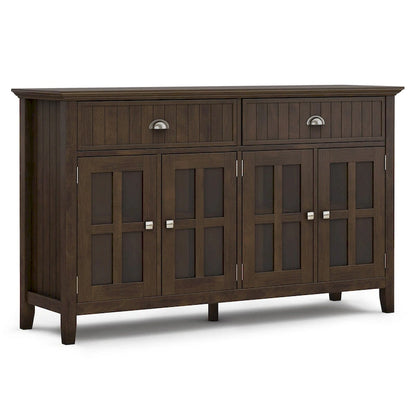 WYNDENHALL Normandy Buffet Grand bahut rectangulaire de style transitionnel en bois massif de 60 pouces de large, couleur brun brunette