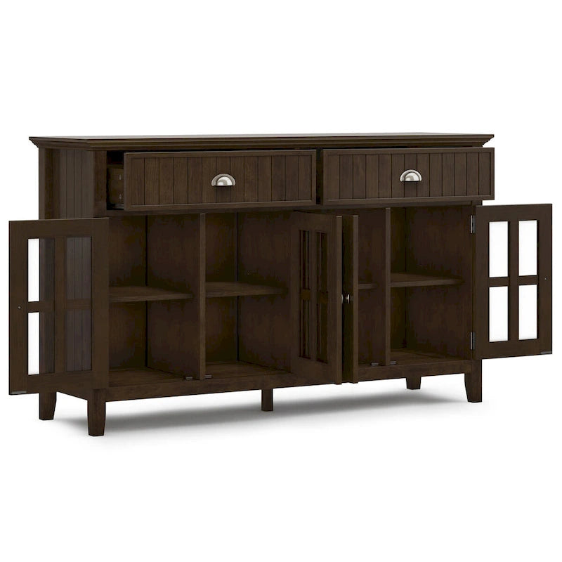 WYNDENHALL Normandy Buffet Grand bahut rectangulaire de style transitionnel en bois massif de 60 pouces de large, couleur brun brunette