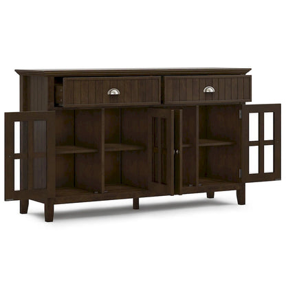 WYNDENHALL Normandy Buffet Grand bahut rectangulaire de style transitionnel en bois massif de 60 pouces de large, couleur brun brunette