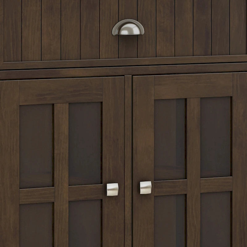 WYNDENHALL Normandy Buffet Grand bahut rectangulaire de style transitionnel en bois massif de 60 pouces de large, couleur brun brunette