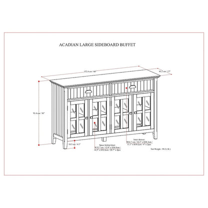 WYNDENHALL Normandy Buffet Grand bahut rectangulaire de style transitionnel en bois massif de 60 pouces de large, couleur brun brunette