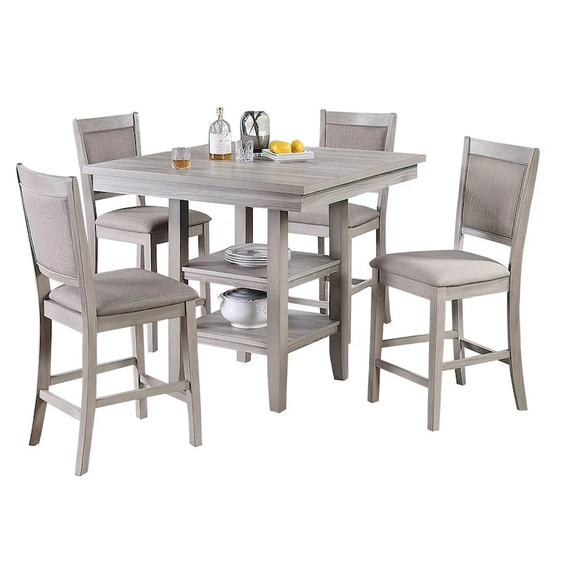 Ensemble de salle à manger 5 pièces hauteur comptoir, gris, pour 4 personnes