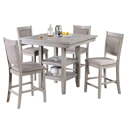 Ensemble de salle à manger 5 pièces hauteur comptoir, gris, pour 4 personnes