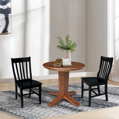 Table à manger ronde sur pied de 76 cm avec 2 chaises de salle à manger en chêne vieilli/noir