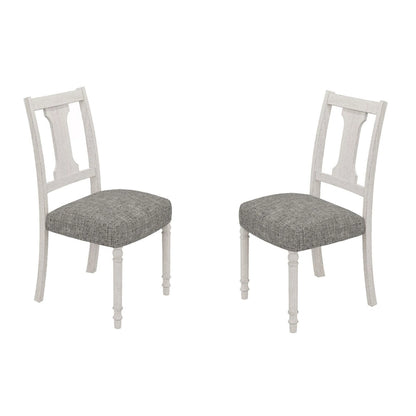 Ensemble table et chaises de salle à manger 5 pièces Sane, Fiddleback, plateau rond, gris, blanc