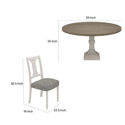 Ensemble table et chaises de salle à manger 5 pièces Sane, Fiddleback, plateau rond, gris, blanc