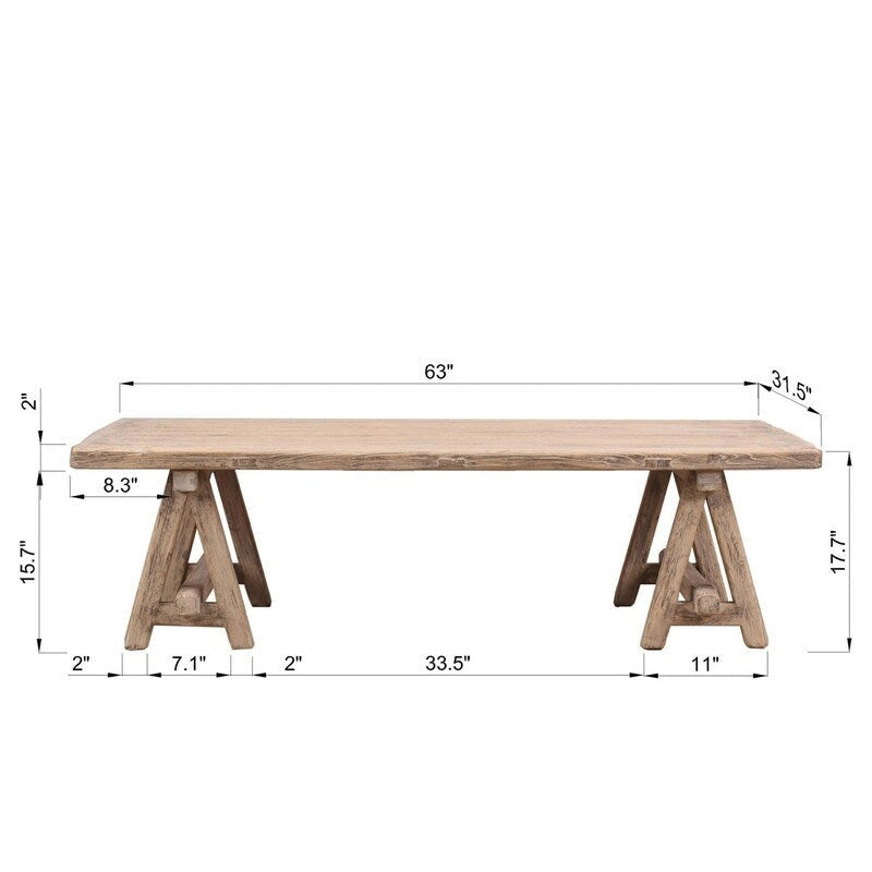 Table basse en bois naturel vieilli de 160 cm, style rustique, 4-6 places