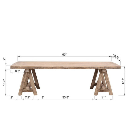 Table basse en bois naturel vieilli de 160 cm, style rustique, 4-6 places
