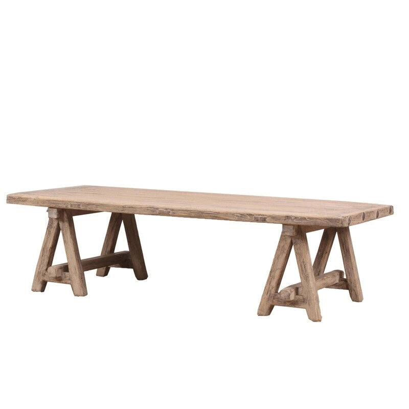 Table basse en bois naturel vieilli de 160 cm, style rustique, 4-6 places
