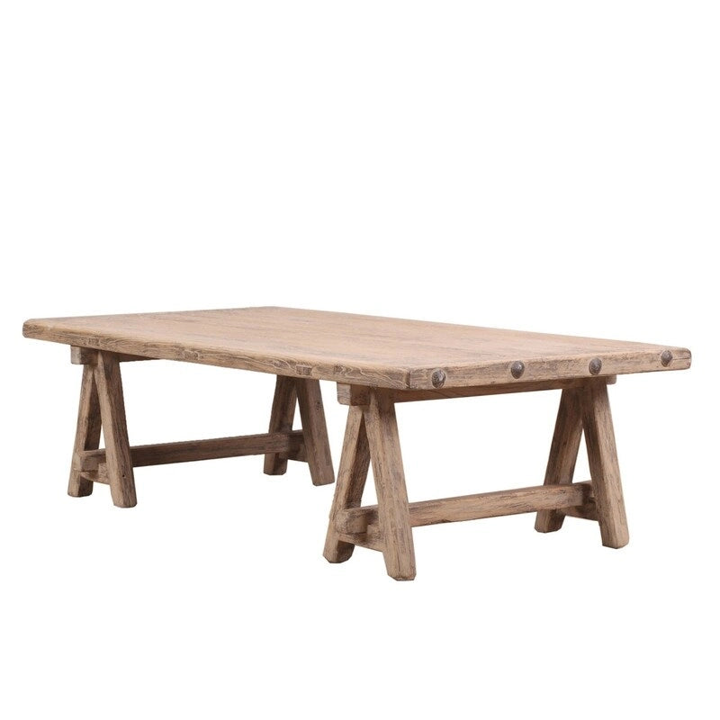 Table basse en bois naturel vieilli de 160 cm, style rustique, 4-6 places