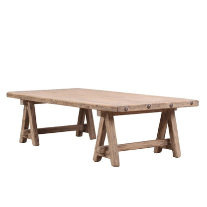 Table basse en bois naturel vieilli de 160 cm, style rustique, 4-6 places