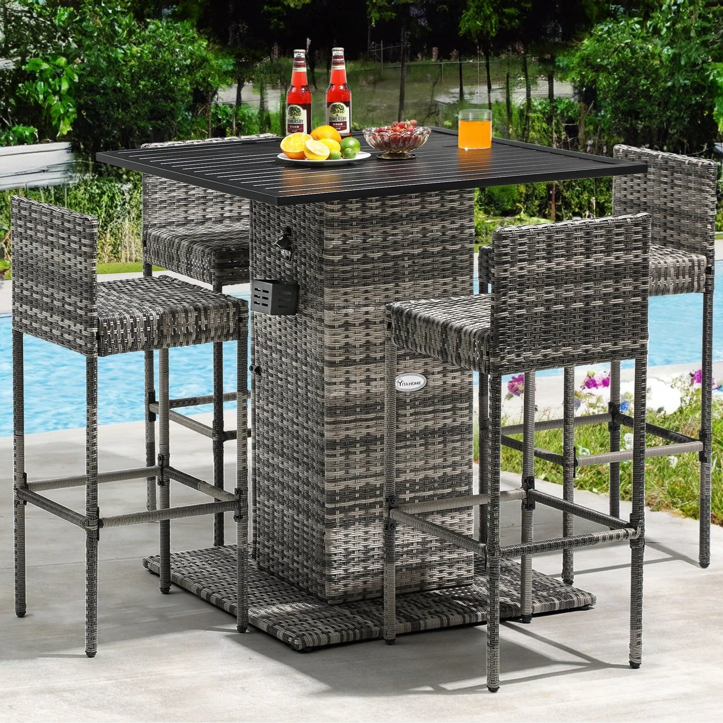 Ensemble de bar extérieur en osier Moasis 5 pièces - 5 PCS