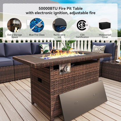 Ensemble de mobilier de jardin 13 pièces avec table brasero de 44 pouces