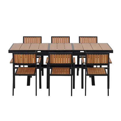 Ensemble de salle à manger d'extérieur extensible 7 pièces avec table extensible et 6 fauteuils