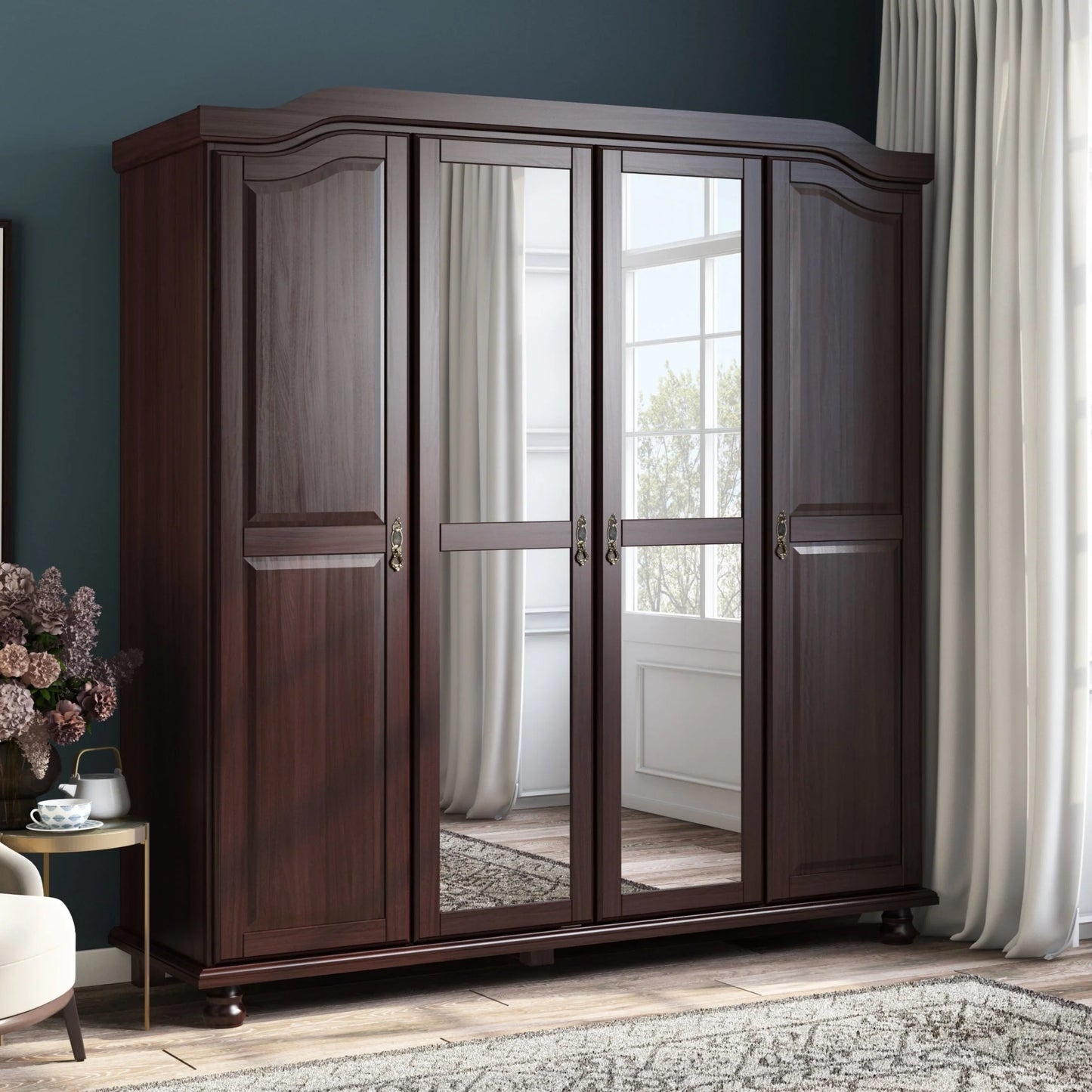 Palace Imports Kyle Armoire 4 portes 100 % en bois massif avec portes en bois massif ou portes miroir