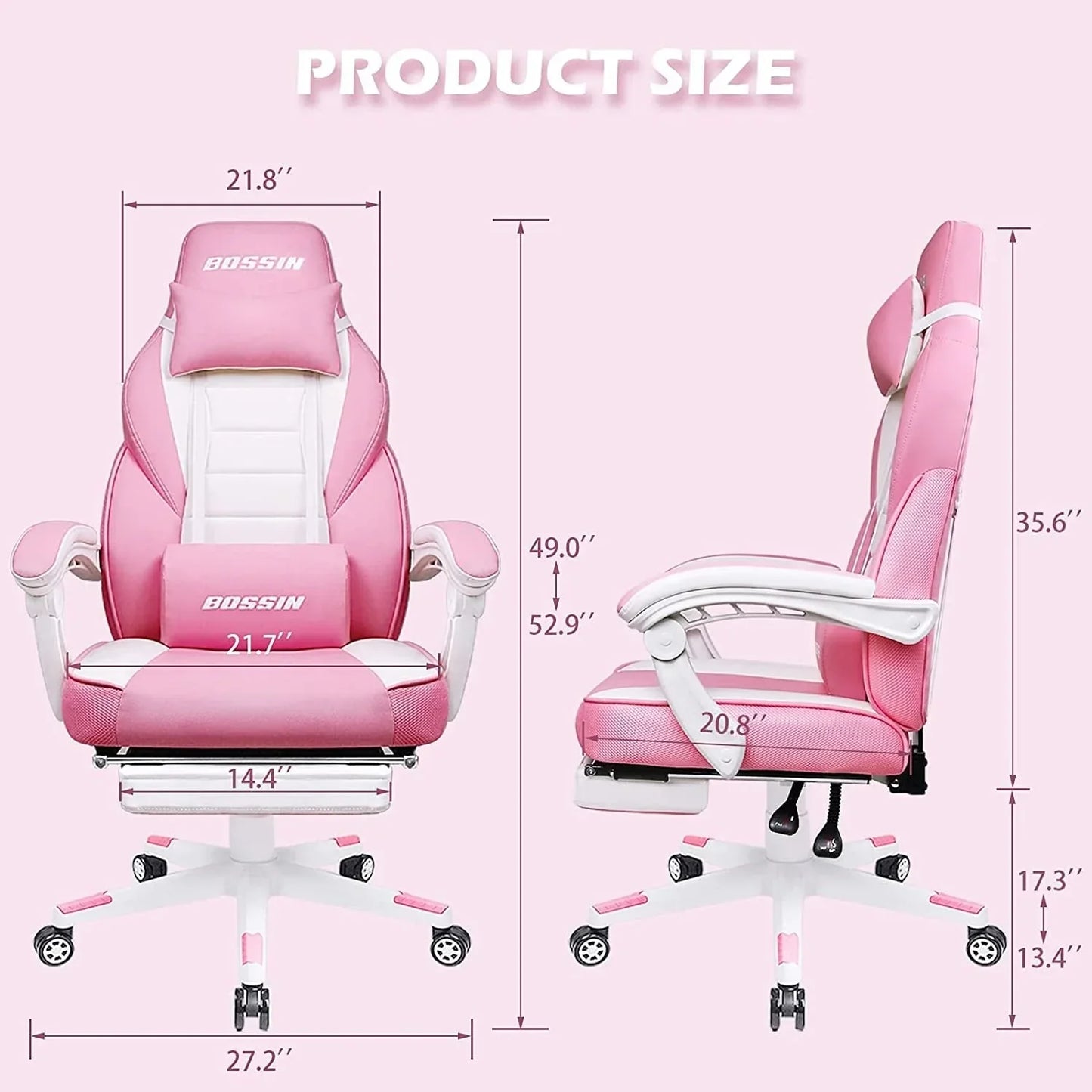 Chaise de jeu style course BOSSIN, fauteuil gamer grande taille 300 lb, chaise d'ordinateur à dossier haut