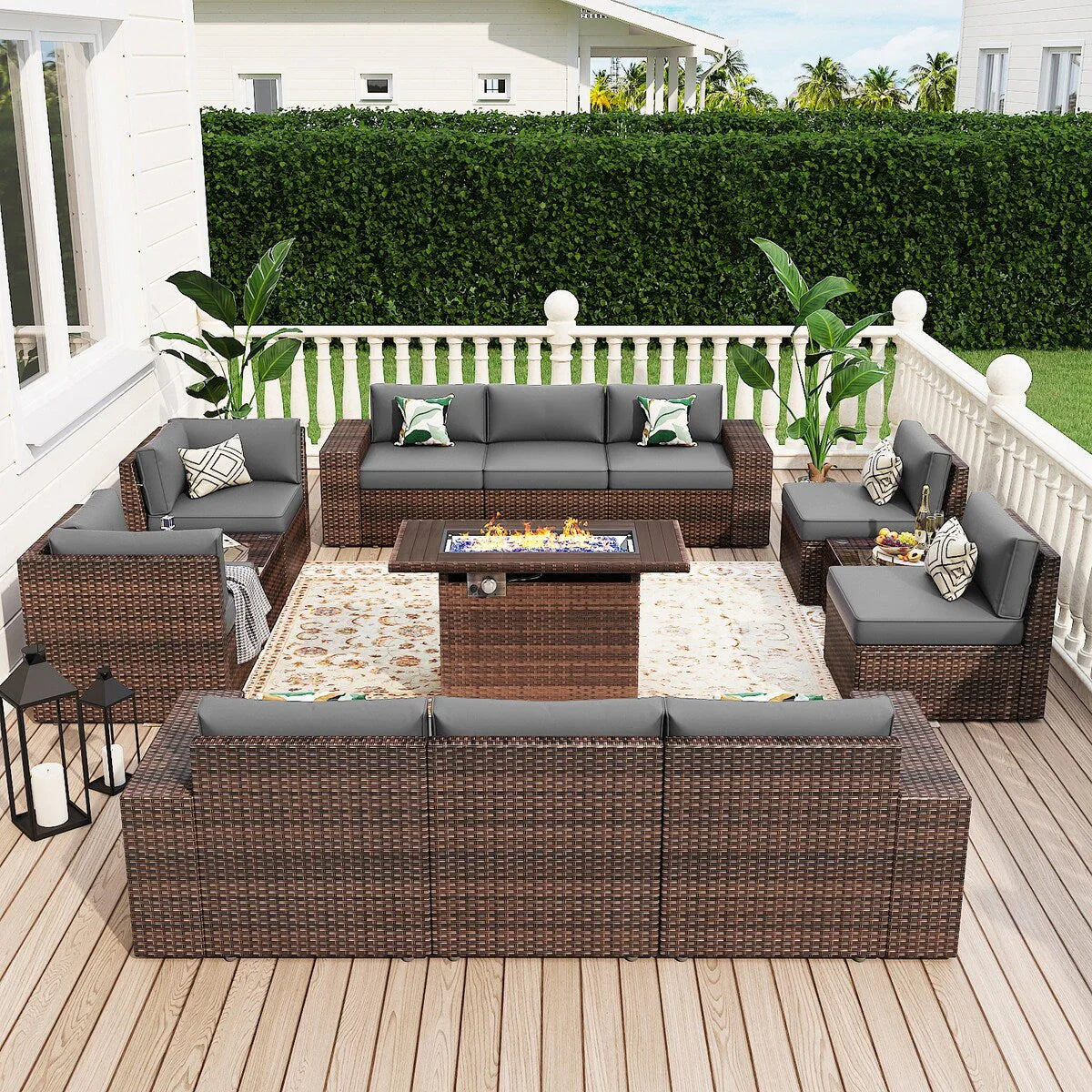 Ensemble de mobilier de jardin 13 pièces avec table brasero de 44 pouces