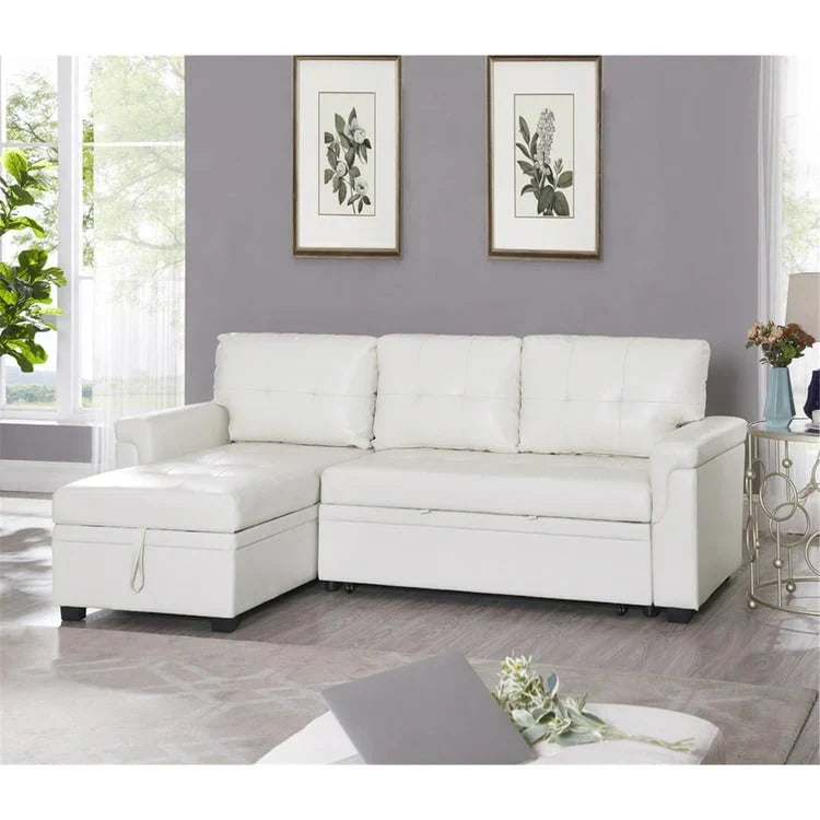 Canapé d'angle réversible convertible avec lit gigogne, méridienne de rangement et pieds durables