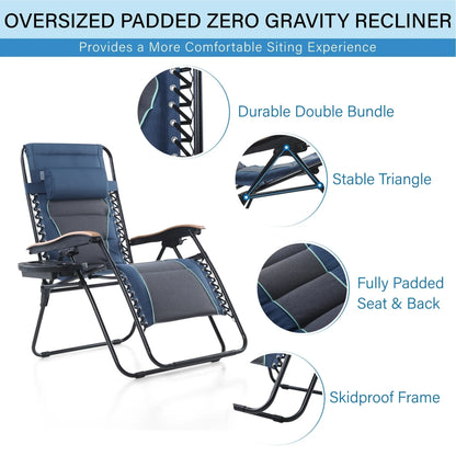 Fauteuil de relaxation zéro gravité XL surdimensionné rembourré avec accoudoirs plus larges et porte-gobelet réglable - N/A