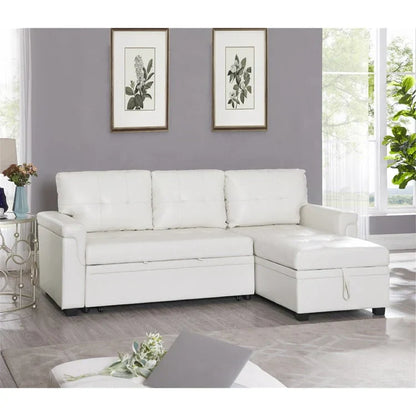 Canapé d'angle réversible convertible avec lit gigogne, méridienne de rangement et pieds durables