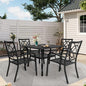 SUNCROWN Salon de jardin 5/7 pièces en acier avec table à lattes métalliques et chaises empilables Structure thermolaquée