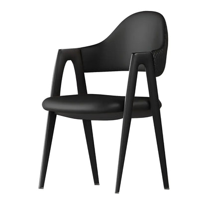 Chaise de salle à manger moderne en cuir à dossier ouvert et incurvé avec accoudoirs