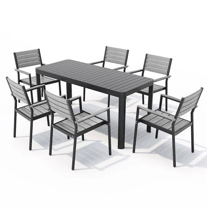 Ensemble de salle à manger extérieur 5/7 pièces en aluminium avec chaises empilables et table extensible