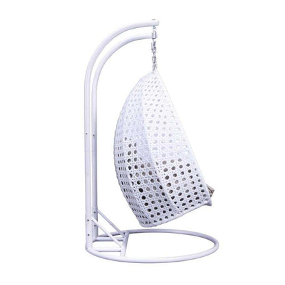 LeisureMod Fauteuil suspendu œuf 2 places avec support - Balançoire / hamac de patio en rotin osier pour extérieur/intérieur avec coussins