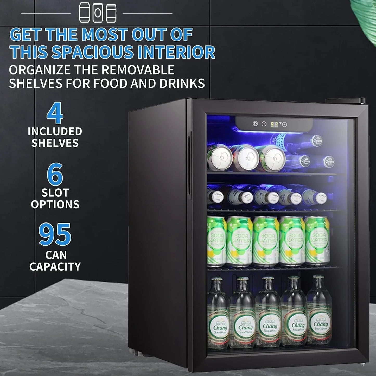 Mini-réfrigérateur - Réfrigérateur à boissons 100 canettes, cave à vin, porte vitrée transparente, petit réfrigérateur à boissons avec écran tactile - 73,6 litres