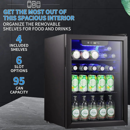 Mini-réfrigérateur - Réfrigérateur à boissons 100 canettes, cave à vin, porte vitrée transparente, petit réfrigérateur à boissons avec écran tactile - 73,6 litres