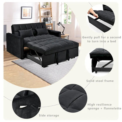 Causeuse futon moderne en velours avec dossier inclinable et poches, 2 places ??Gris foncé / Gris clair / Bleu / Noir