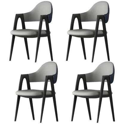 Chaise de salle à manger moderne en cuir à dossier ouvert et incurvé avec accoudoirs