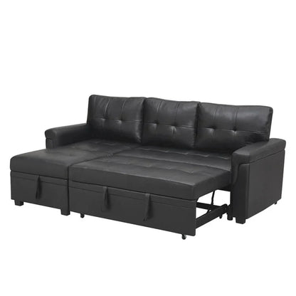 Canapé d'angle réversible convertible avec lit gigogne, méridienne de rangement et pieds durables