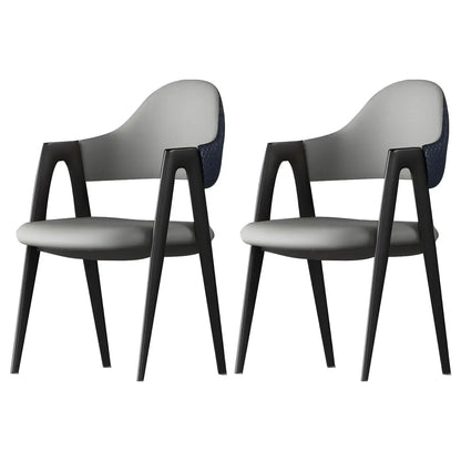 Chaise de salle à manger moderne en cuir à dossier ouvert et incurvé avec accoudoirs