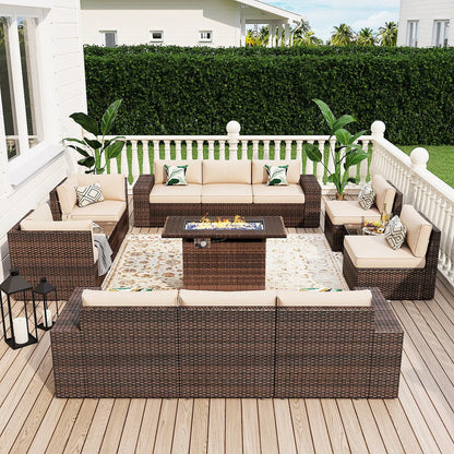 Ensemble de mobilier de jardin 13 pièces avec table brasero de 44 pouces