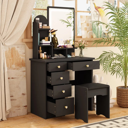 Coiffeuse avec miroir LED intégré et tabouret