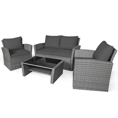 Ensemble de 4 pièces de canapé de patio avec table basse, salon de jardin