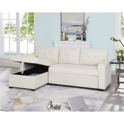Canapé d'angle réversible convertible avec lit gigogne, méridienne de rangement et pieds durables