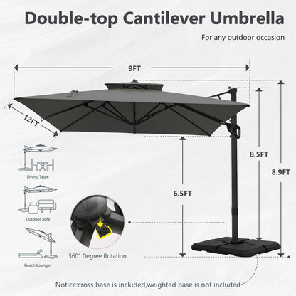MAISON ARTS Parasol déporté hydraulique automatique 3,6 m avec mât en aluminium et rotation à 360 degrés