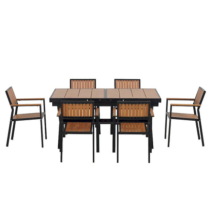 Ensemble de salle à manger d'extérieur extensible 7 pièces avec table extensible et 6 fauteuils