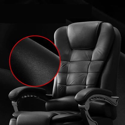 Chaise de bureau pivotante ergonomique en cuir noir avec repose-pieds